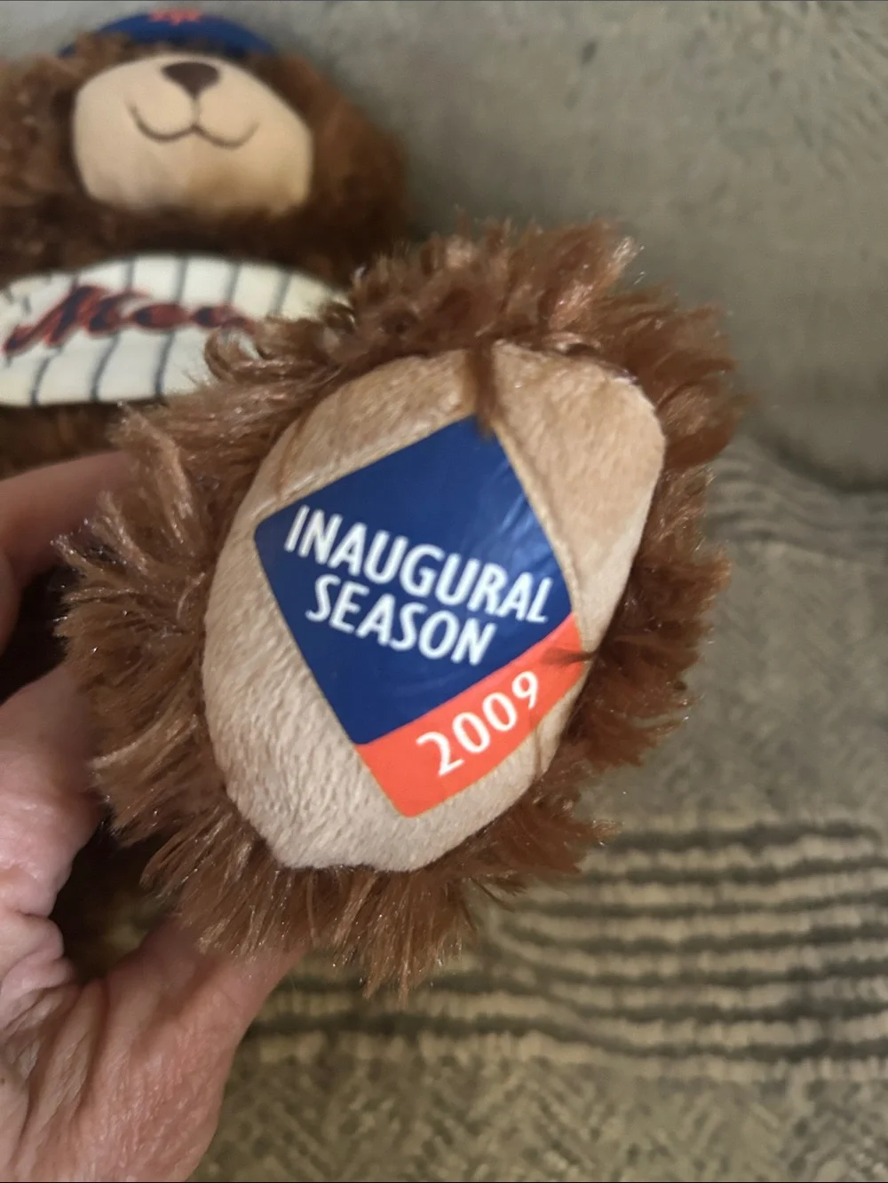 Build-A-Bear Brown Plush Bear with White Pinstripe Mets Jersey and Blue Cap